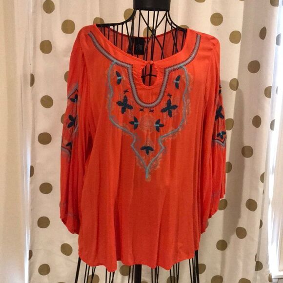 New Directions Coral Embroidered Blouse - Size L - Picture 1 of 5